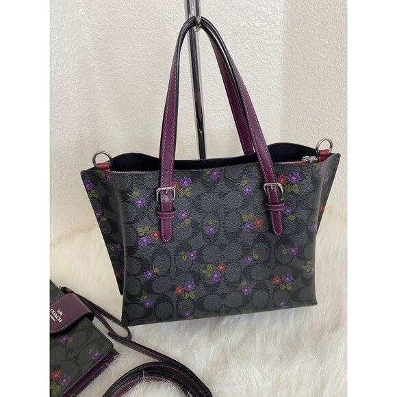 Coach Mollie Tote Bag 25 Canvas Country Floral Print & Matching Wallet Leather - Picture 4 of 16